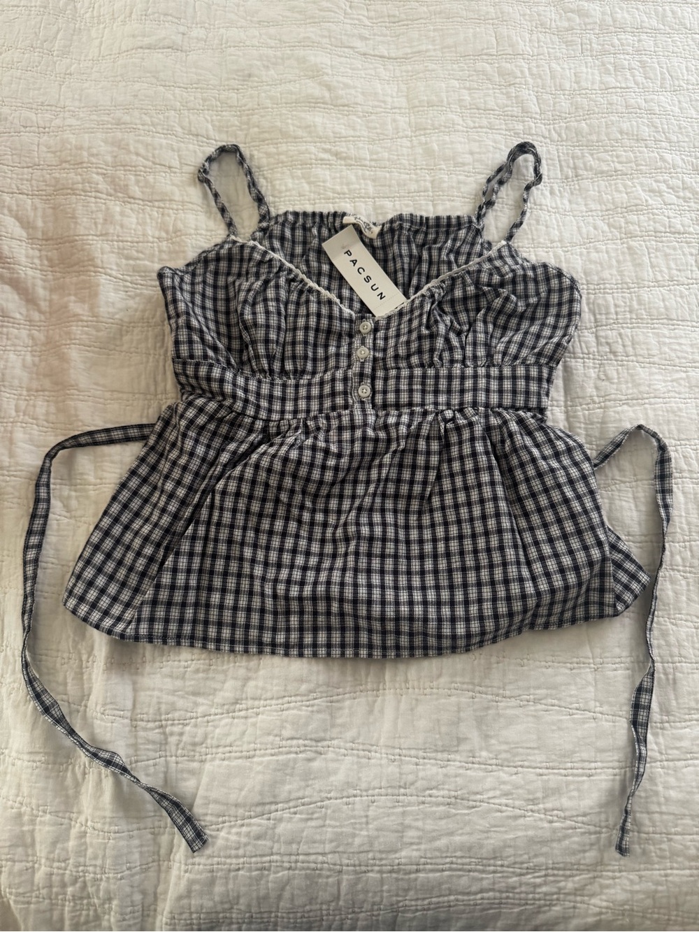 Brandy Melville Navy Plaid Babydoll Top